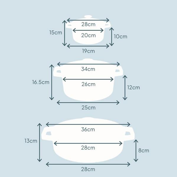 Cooks Professional Set of 3 Cast Iron Casserole | 20cm, 26cm and 28cm | Orange