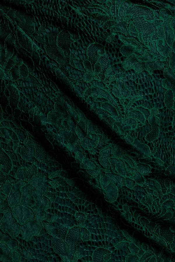 One Shoulder Cape Sleeve Pleated Lace Maxi Dress - Emerald Green DR5065