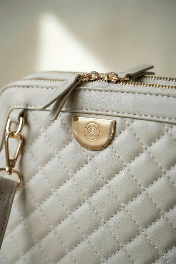 Constance Quilted Frame Crossbody Bag - Beige