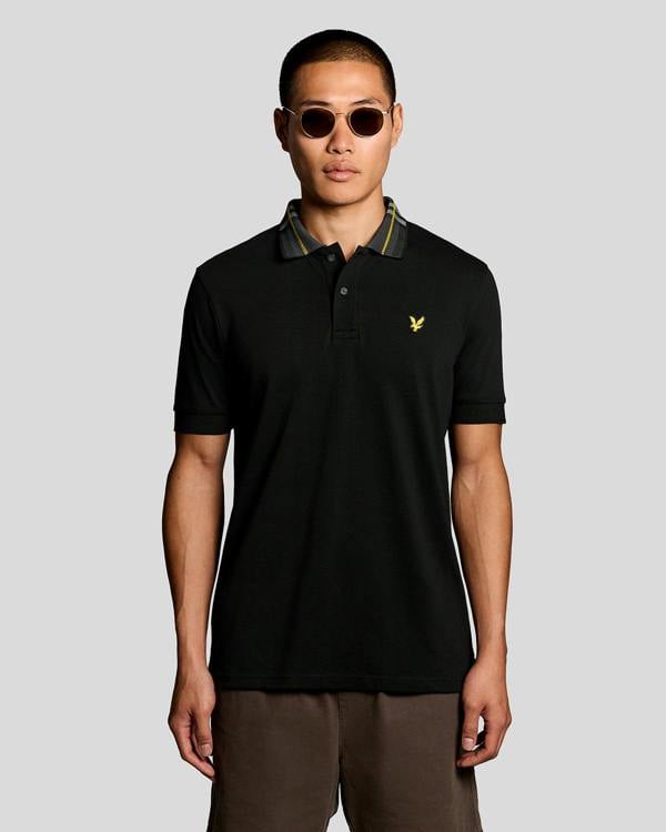 Lyle & Scott Tartan Collar Mens Polo Shirt - Z865 Jet Black | CHO | Designer Mens Short Sleeve Polo Shirts