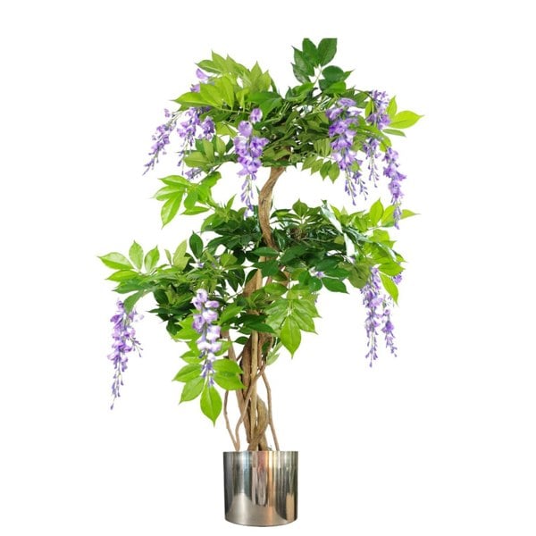 Leaf 110cm Artificial Purple Wisteria Tree with Silver Metal Planter