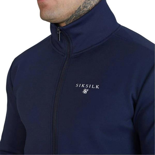 SikSilk Mens Logo Funnel Neck Slim Track Top - Navy - 