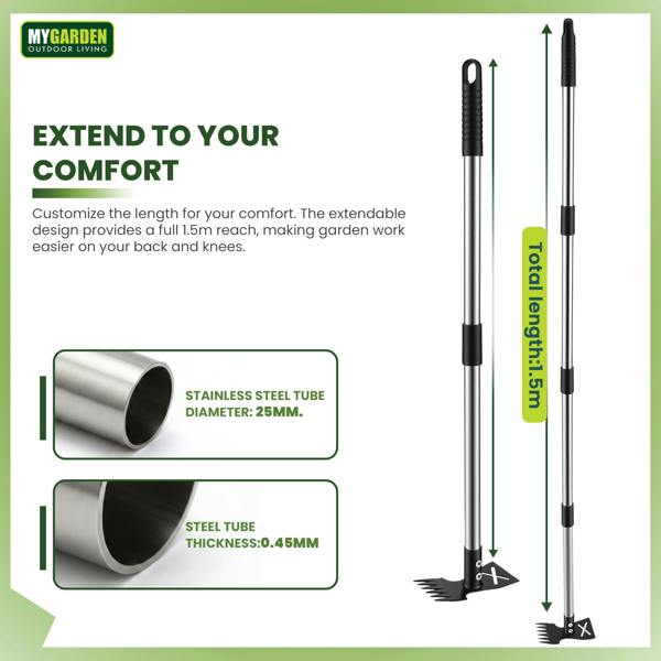 My Garden Outdoor Living My Garden Weed Puller Extendable upto 150cm - 2-in-1 Stainless Steel Garden Hoe with Sharp Blade for Soil & Weed Removal