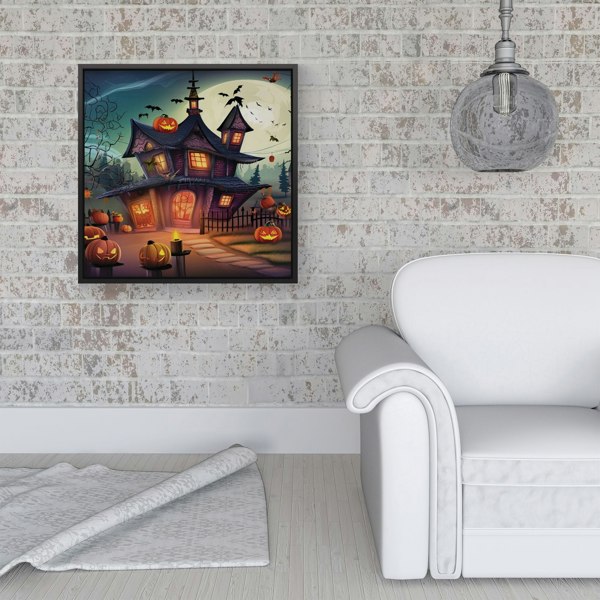 Warren Reed Spooky Halloween House Framed Canvas