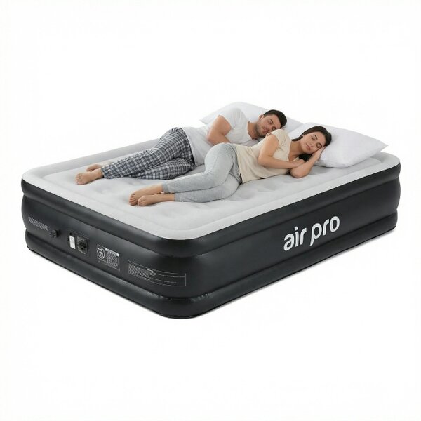 AIR PRO Inflatable Air Mattress - Soft Surface Built-In Electric Pump - Double - Black
