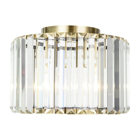 Happy Homewares Modern Chic Antique Brass and Clear Crystal Glass Flush Ceiling Light
