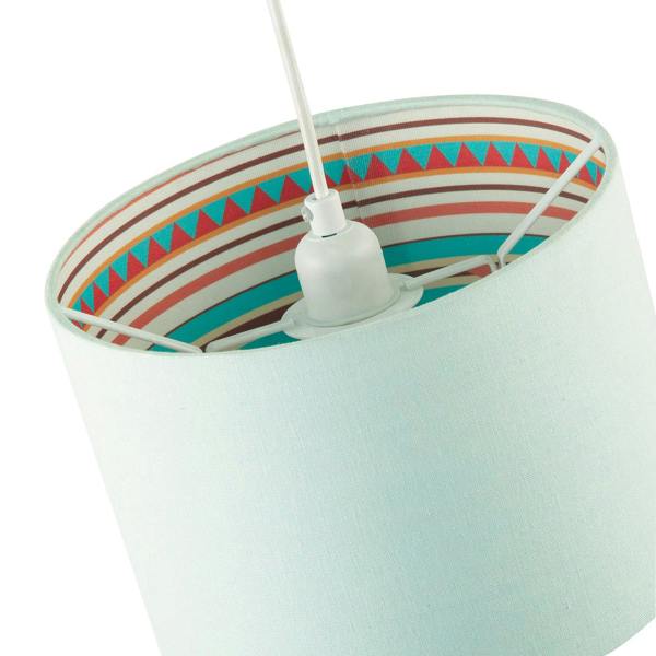 Pale Duck Egg Linen Shade with Vibrant Colourful Inner Aztec Design Image 3