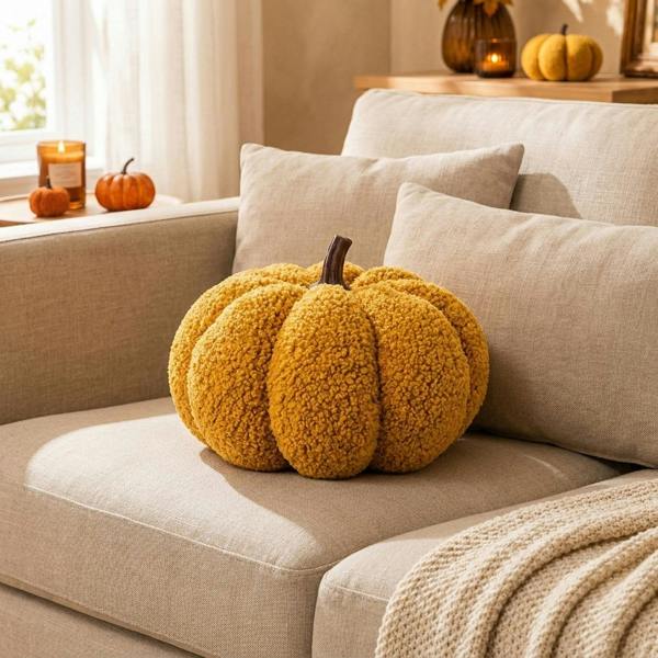 Garden Greatness Yellow Autumn Decorative Pumpkin Cushion
