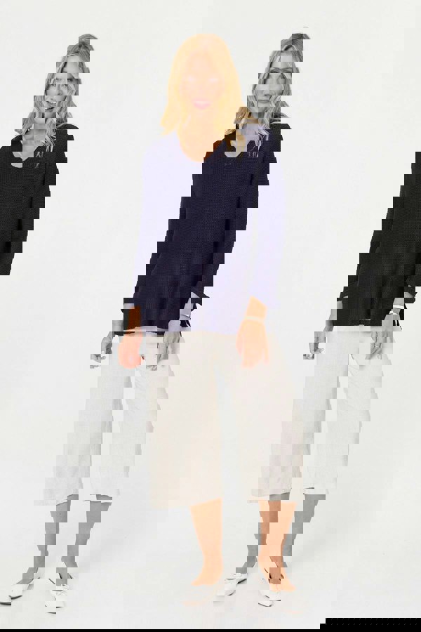 Navy | Mesh Texture 3/4 Sleeve Relaxed Top
