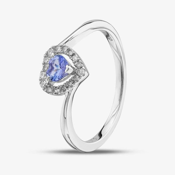 T. H. Baker 9ct White Gold Tanzanite & Diamond Heart Twist Ring RJR4005