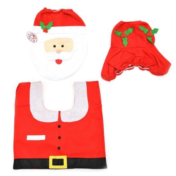 41cm Christmas Toilet Seat Cover and Bathroom Mat Set, 3 Piece Santa Style Holiday Decor in White image 7