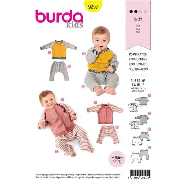 Burda Sewing Pattern 9297 Jackets and Trousers For Kids and Babies, 56cm- 98cm - Easy