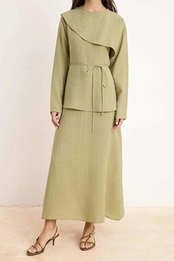 WOVCOR Belted Woven Dress