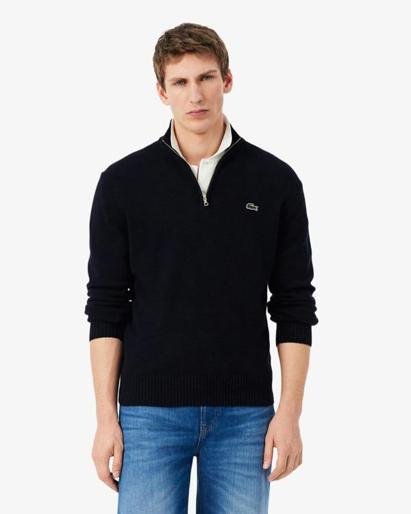 Lacoste Half - Zip Mens Merino Sweatshirt - Navy Blue 166 | CHO | Designer Mens Half Zip Sweatshirts