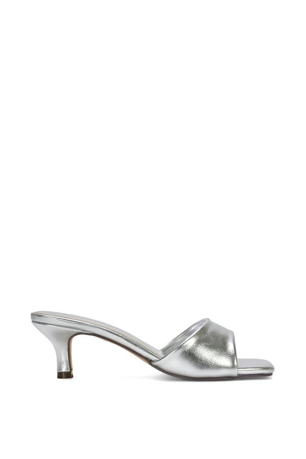 XY LONDON Square Toe Stiletto Kitten Heel Mule Sandals - Silver