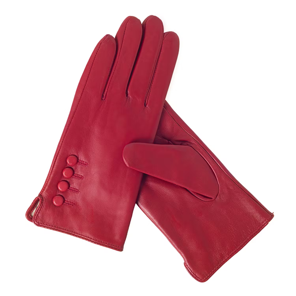 Quivano Womens Leather Gloves With 4 Button Detail
