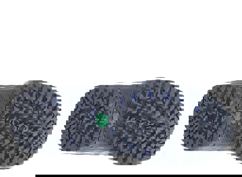 Karrimor Bodmin Mid 6 Womens Walking Hiking Trekking Boots, black and grey outdoor footwear sole with rugged tread pattern and blue accents.