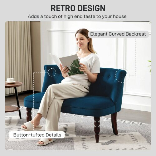Wyld Haus Layono Dark Blue Velvet Diamond Button Tufted Wingback 2 Seater Sofa