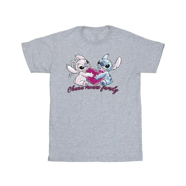 Disney Girls Lilo And Stitch Ohana Heart With Angel Cotton T-Shirt - Sports Grey