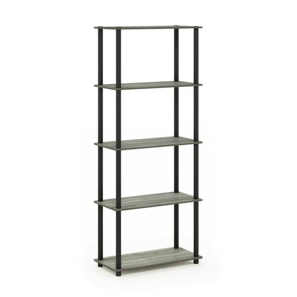 WALPLUS Versatile Turn-N-Tube 5-Tier Multipurpose Shelf Display Rack, French Oak Grey/Black for Entryway