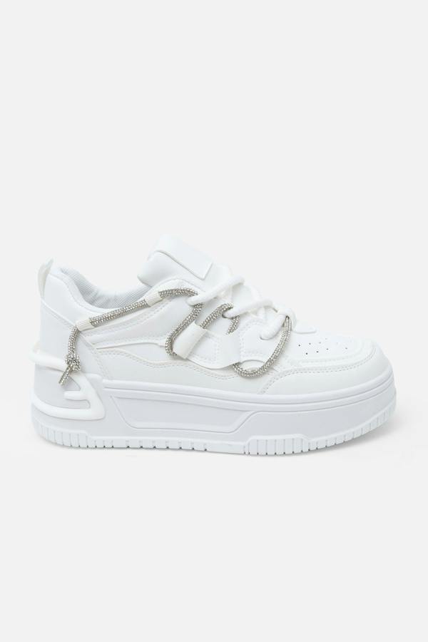 Crystal Spark Trainers White, bringing attention to rope-style laces with sparkly threading
