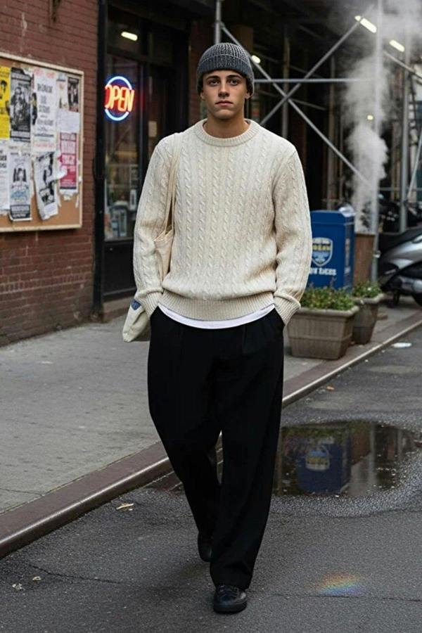 WOVCOR Crew Neck Thick Knit Men's Sweater