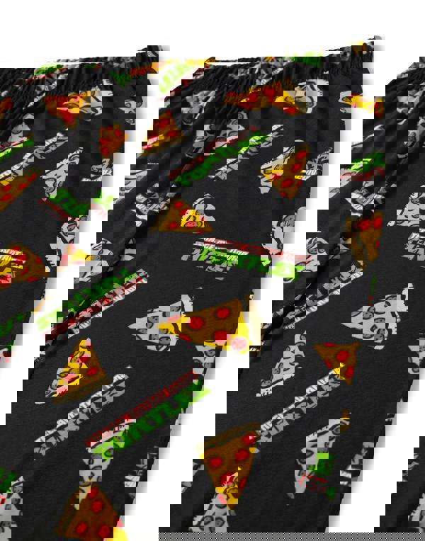 Teenage Mutant Ninja Turtles Mens Black Pizza Short Sleeve Long Leg Pyjama Set