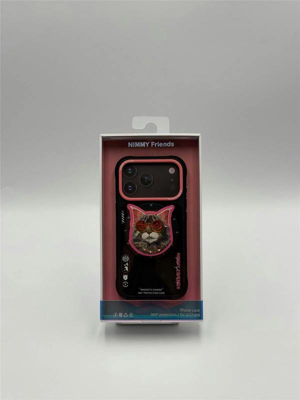 Nimmy Friends Nimmy Glasses Cool Cat Face Case with Detachable MagSafe Grip Stand for iPhone 17 Pro 6.3" Black Pink - N-YJKM-CXZJ-IP17-PRO-018