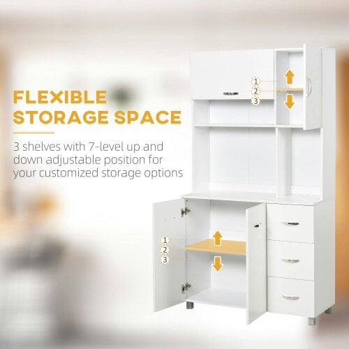 Wyld Haus Vivivi Hapa Wooden White Tall Kitchen Sideboard With Drawers Flip Door Cupboards And OFauxn Shelves
