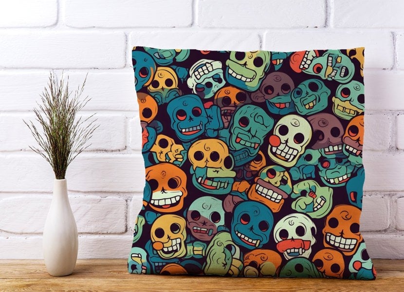 Warren Reed Smiling Skulls Pattern Cushions