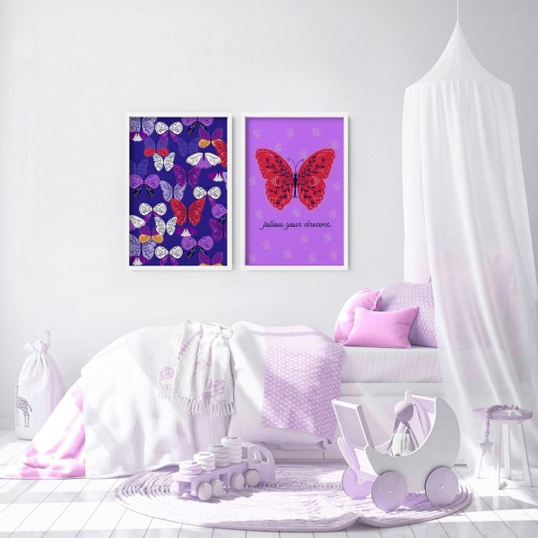 Wall art for Nursery | Set of 2 Butterfly wall art prints