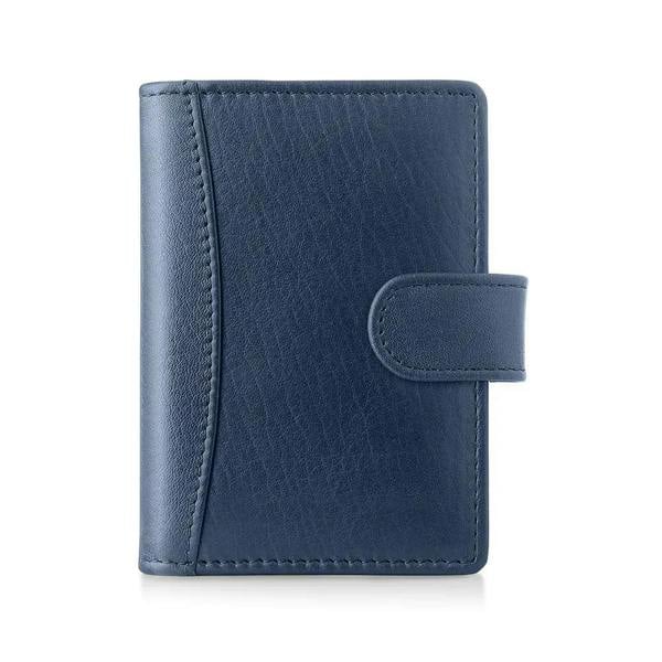 Slim leather card holder in Navy