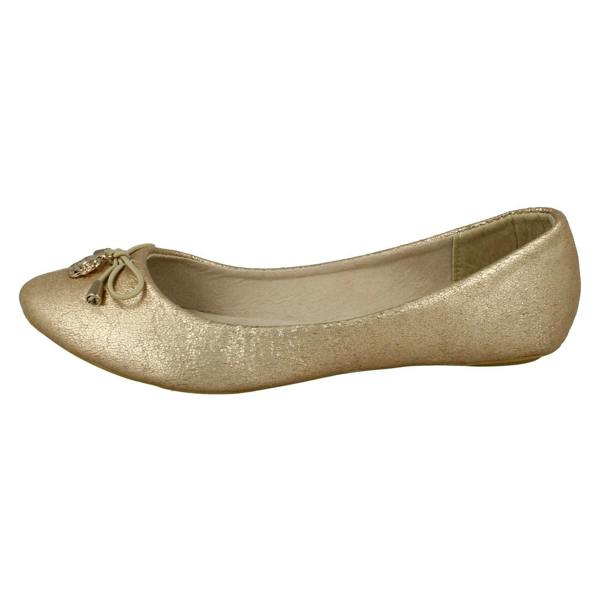Spot On Ladies Spot On Flat Ballerina Metal Flower Attachment Bow