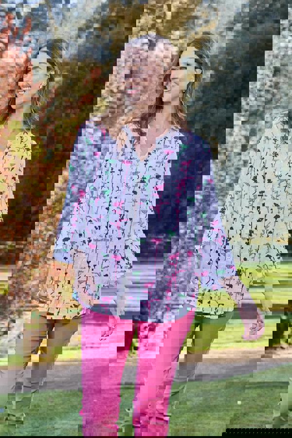 Floral Sequin Printed Cotton Shirt