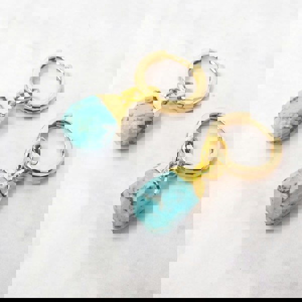 Raw Turquoise December Birthstone Gold Plated Huggies