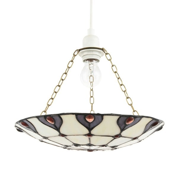 Purple and Amber Stained Glass Tiffany Pendant Shade with Red Beads Image 1