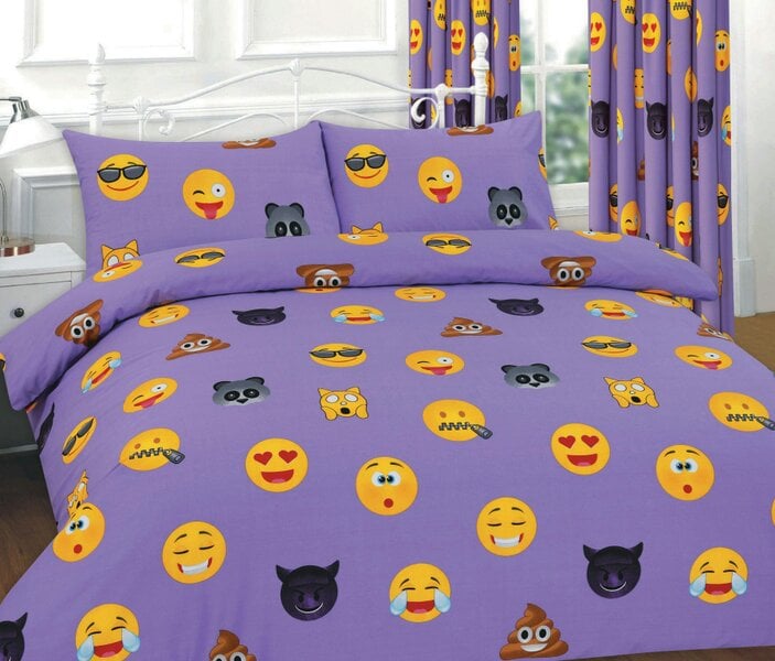 Night Zone Ikons Emoji Printed Duvet Cover Set – Polycotton Easy Care Bedding with Pillowcases - Lilac