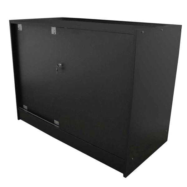 K1200 retail product display cabinet in sleek black, featuring a secure locking mechanism and a smooth, modern finish