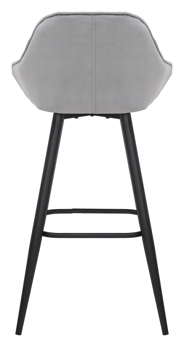 Lamboro Velluto Velvet Kitchen Bar Stool, Powder-Coated Black Fixed Legs With Footrest, Velvet Padded Seat, Backrest & Armrest, Grey
