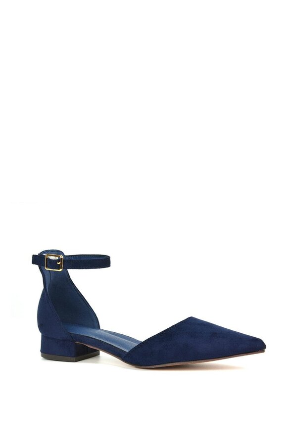 XY LONDON Low Heel Flat Pointed Toe Ankle Strap Court Shoes