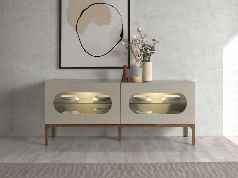 Angel Cerdá Grey and Walnut Wood Sideboard With Interior Lighting 3241