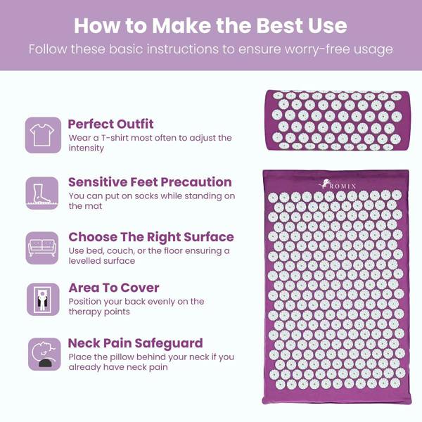 ROMIX Acupressure Mat and Pillow Set with Carry Bag, Spike Massage Mat for Back, Neck and Feet Relaxation