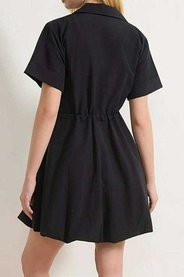 WOVCOR Lace-Up Mini Balloon Skirt Detail Woven Dress