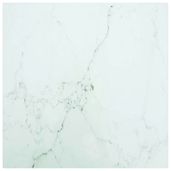 Berkfield Table Top White 40x40 cm 6 mm Tempered Glass with Marble Design