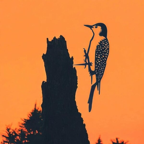 EDH Door Hardware Metal Woodpecker Tree Silhouette – 25cm x 9cm | Rustic Metal Bird Wall Art & Garden Ornament | Weatherproof Hanging Décor
