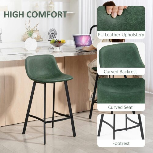Wyld Haus Noso Tane Set Of 2 Green Faux Leather Upholstered Dining Bar Stools