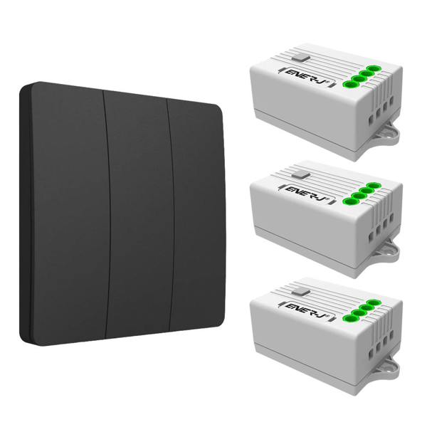 ENER-J 3 Gang Wireless Kinetic Switch (black body) + 3*500W RF Receiver