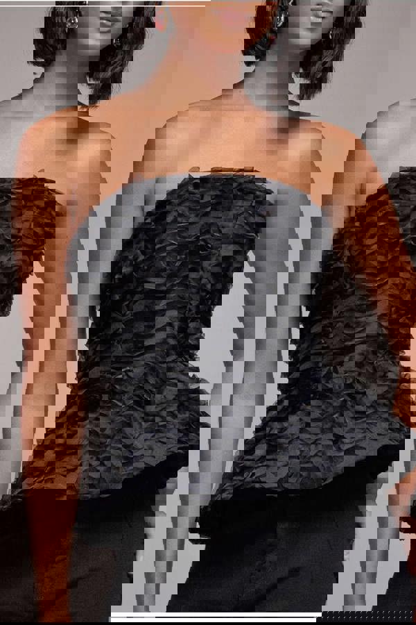 Peplum 3D Textured Boob Tube Lace Up Corset - Black T262