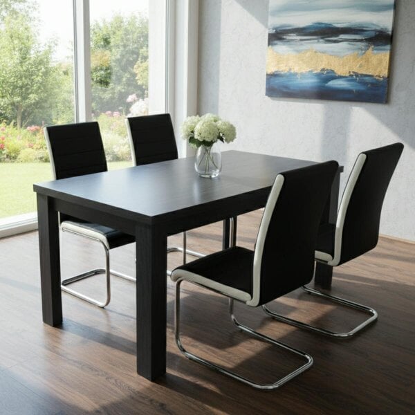 Kosy Koala Arrow Charcoal Dining Table Set With 4 Faux Leather Dining Chairs Kitchen Dining Room Furniture Set