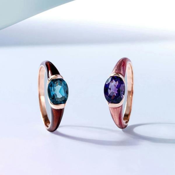 Gemondo Siberian waltz Oval amethyst with violet enamelled half-bezel ring in rose gold vermeil sterling silver